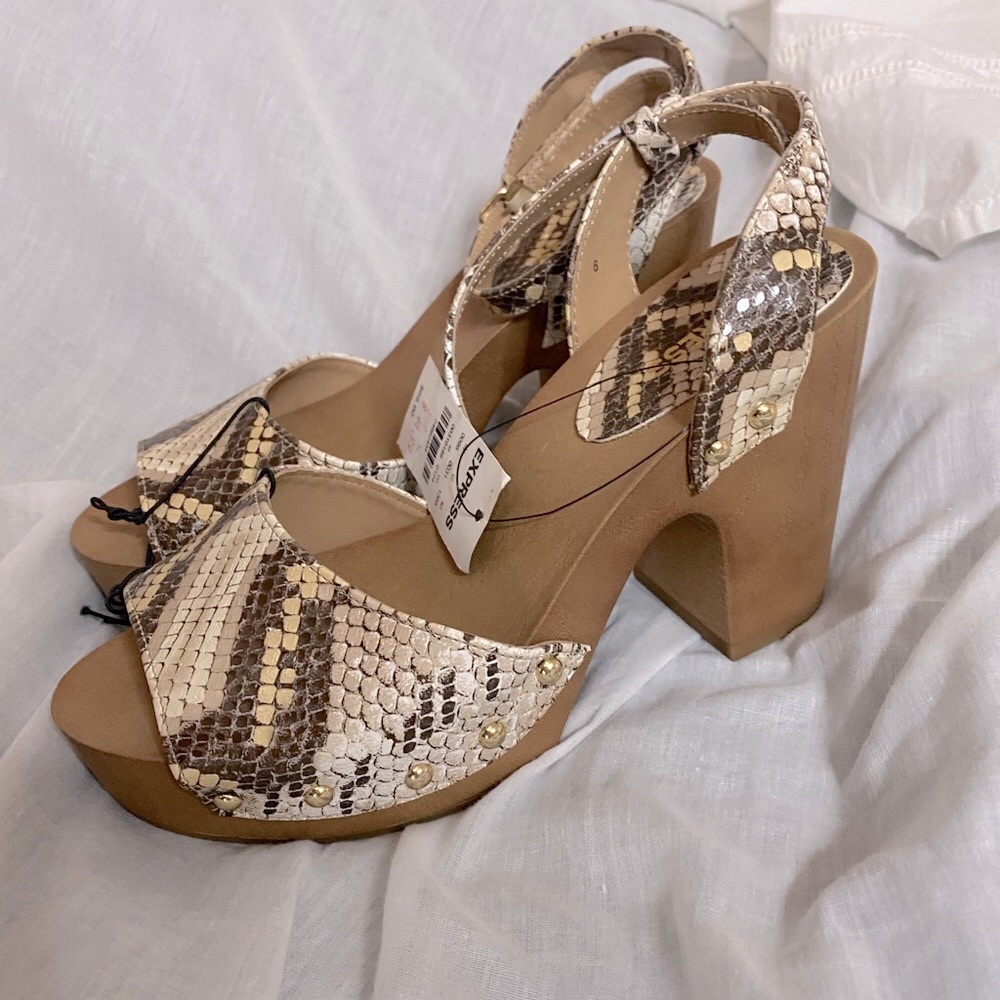 EXPRESS Snakeskin Platform Clogs